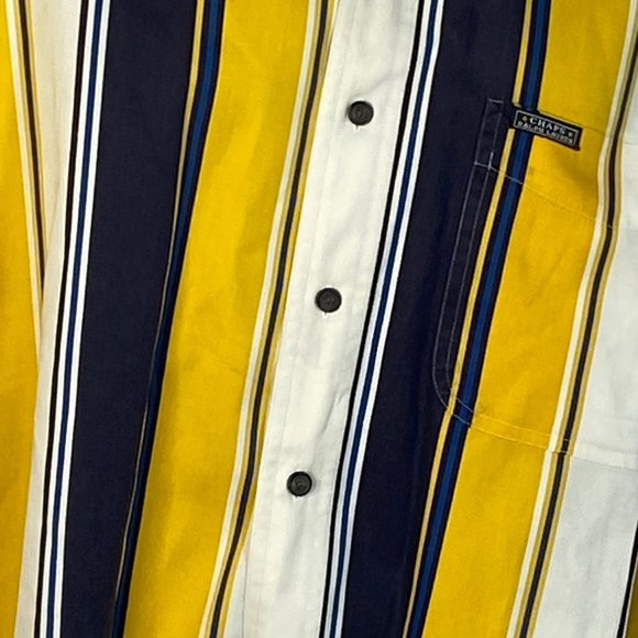 Chaps Ralph Lauren Shirt Long Sleeve Sz L 100% Cotton Blue/Yellow Stripes Preown - Picture 6 of 10